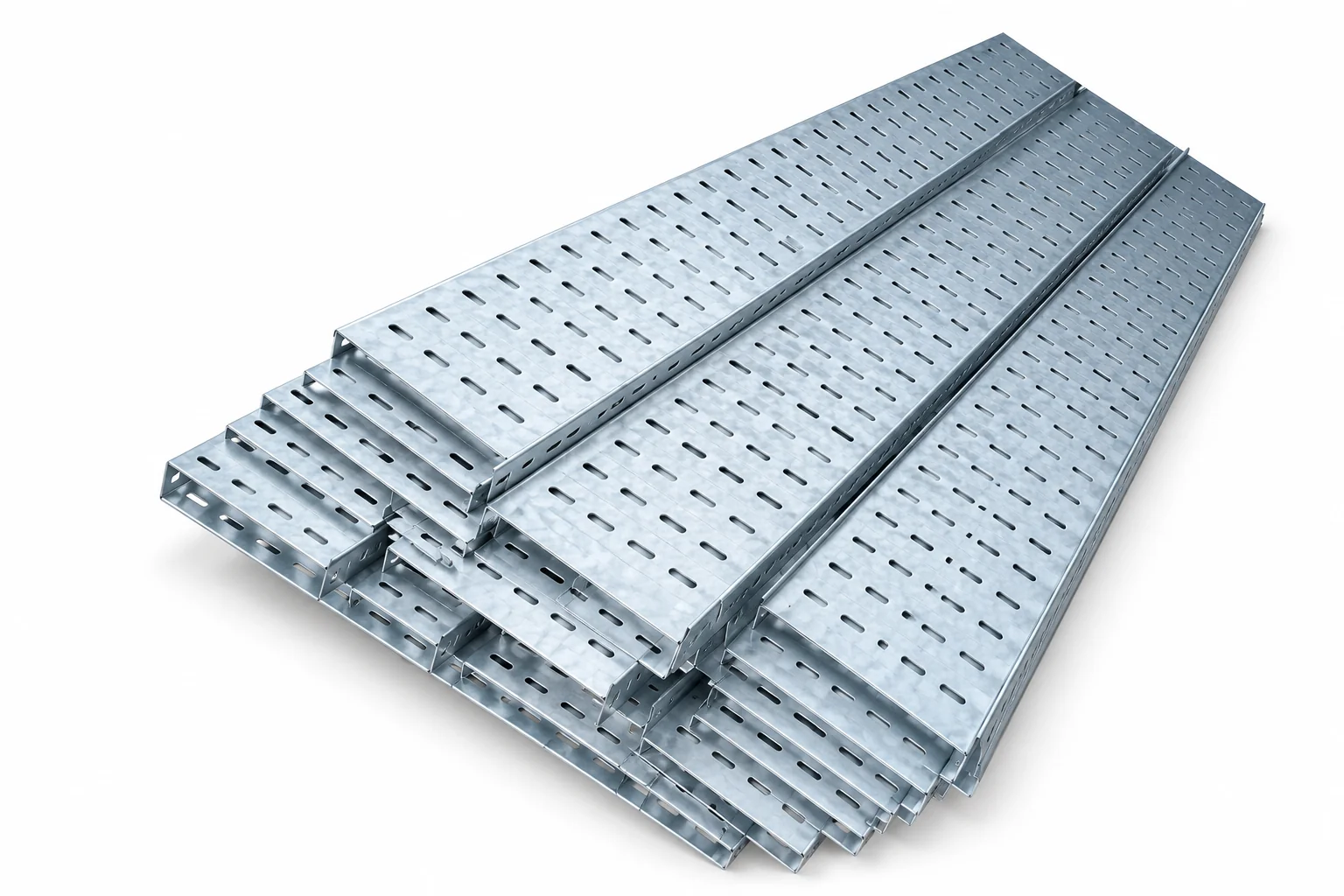 Stack of perforated cable trays