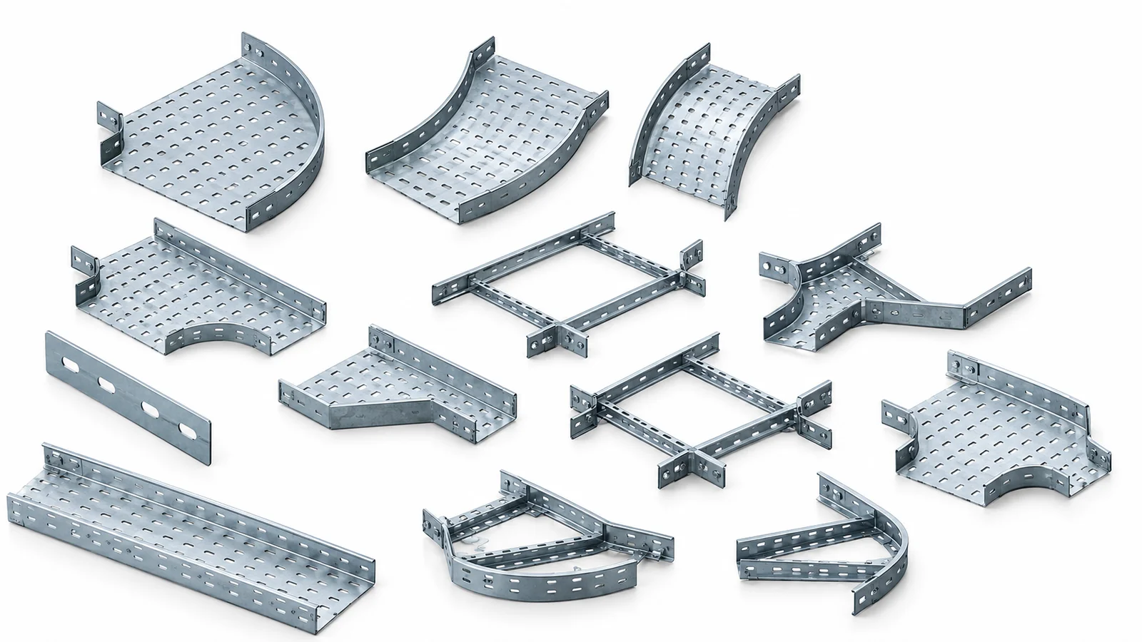 Cable tray bends, tees and crosses